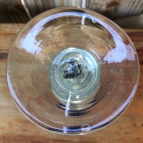 Mouth Blown Seeded Glass Bud Vase with Cobalt Blue Ombré Rim Size 10 1/4”H - Picture 4 of 5